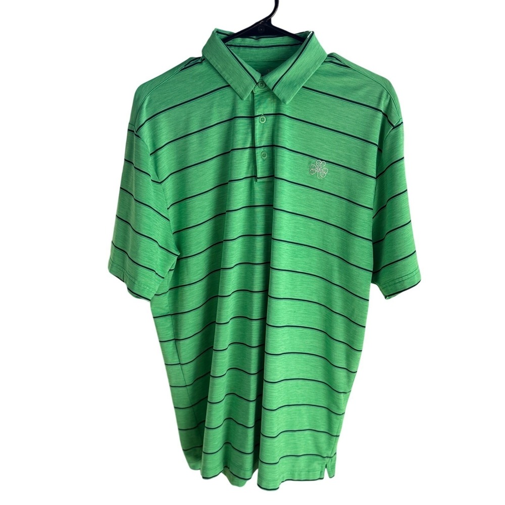 Under Armour Erin Hills Golf Polo Shirt Mens XL Green Striped HeatGear Loose Fit